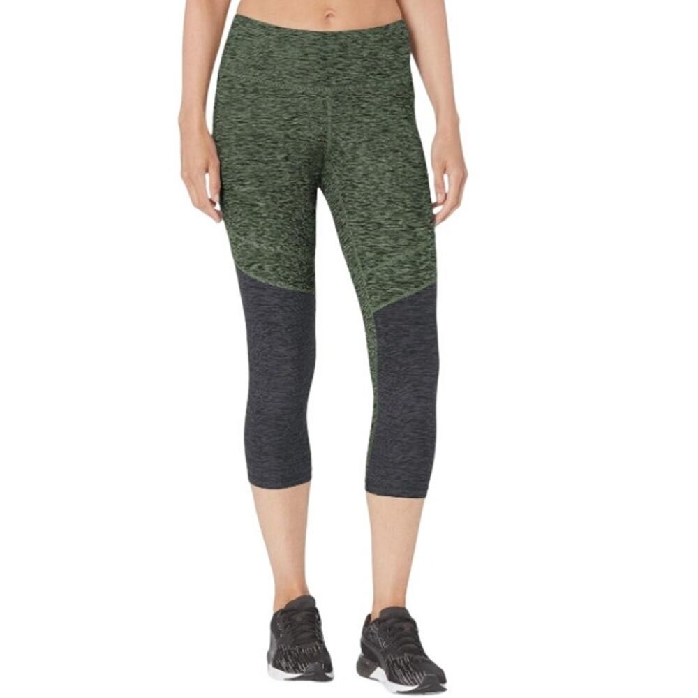 Prana Green Gray Two-Tone Needra Capri Leggings Womens Medium Mid Rise Cropped